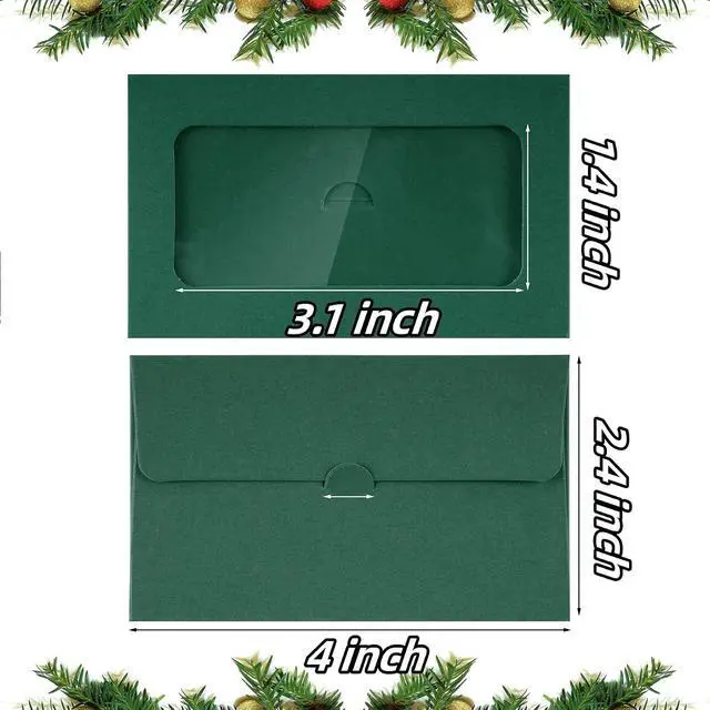 Alt view image 6 of 6 - 100pcs Gift Cards Envelopes Blank Sleeves Cards Holder Red Green | Small Envelopes, Mini, for Business, Christmas, 4x2.4inch