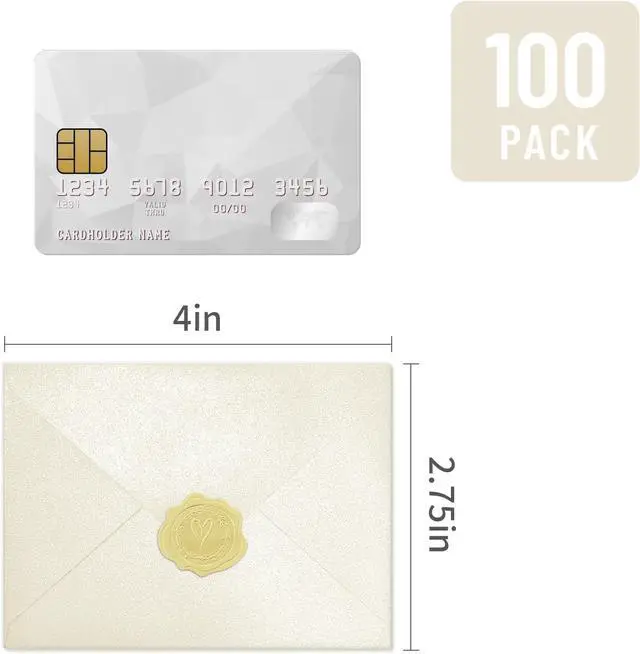 Alt view image 2 of 7 - 100 Pack Mini Pearl Ivory Envelopes, 4 x 2.75" Shimmer Gift Card Envelopes, Gift Card Holder, Small Business Card Envelopes for Invitations, Wedding, Birthday Party, Baby Shower
