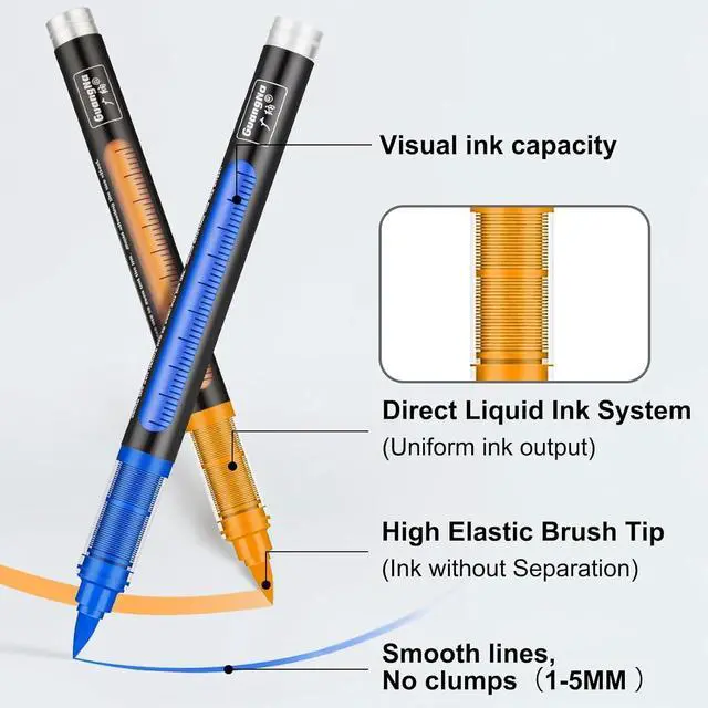 Alt view image 2 of 7 - JRQ 12 Colors Acrylic Paint Markers Set, Brush Tip Pens with Waterproof Long-Lasting Ink for Rock, Canvas, Fabric, Wood, Paper, Glass, Stone, Coloring Book & DIY Crafts, Back to School Gift Set