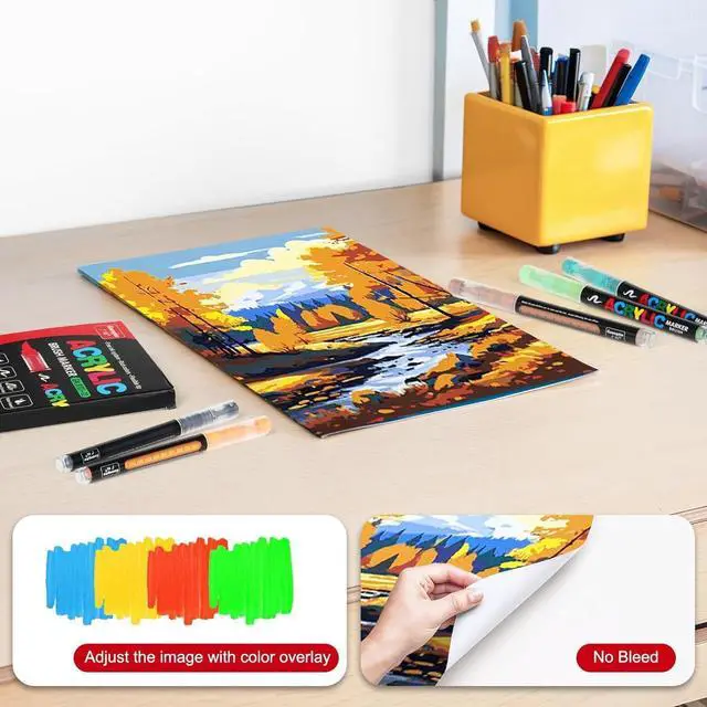 Alt view image 3 of 7 - JRQ 12 Colors Acrylic Paint Markers Set, Brush Tip Pens with Waterproof Long-Lasting Ink for Rock, Canvas, Fabric, Wood, Paper, Glass, Stone, Coloring Book & DIY Crafts, Back to School Gift Set