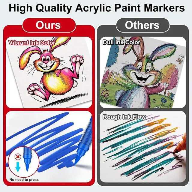 Alt view image 7 of 7 - JRQ 12 Colors Acrylic Paint Markers Set, Brush Tip Pens with Waterproof Long-Lasting Ink for Rock, Canvas, Fabric, Wood, Paper, Glass, Stone, Coloring Book & DIY Crafts, Back to School Gift Set