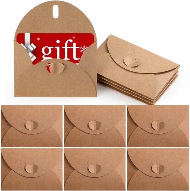 Main image of Primbeeks 100 Pcs Premium Gift Card Envelopes, 4 x 2.8 inch Gift Card Holders, Mini Seed Kraft Paper Cute Envelopes with Heart Clasp for Gift Cards, Weddings Favors, Party Favors