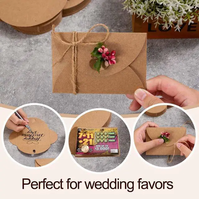 Alt view image 5 of 6 - Primbeeks 100 Pcs Premium Gift Card Envelopes, 4 x 2.8 inch Gift Card Holders, Mini Seed Kraft Paper Cute Envelopes with Heart Clasp for Gift Cards, Weddings Favors, Party Favors