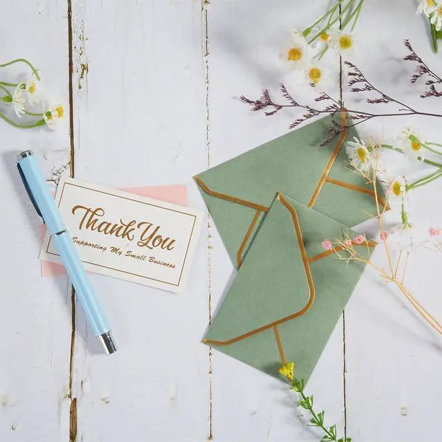 Alt view image 3 of 7 - 100 Pieces Mini Gift Card Envelopes with Stickers, Sage Green, 4x2.7 Inches | Self-Adhesive, Small Envelopes, Gold Border, For Blank Note Cards, For Business Gift Cards