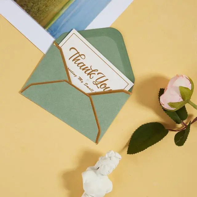 Alt view image 5 of 7 - 100 Pieces Mini Gift Card Envelopes with Stickers, Sage Green, 4x2.7 Inches | Self-Adhesive, Small Envelopes, Gold Border, For Blank Note Cards, For Business Gift Cards