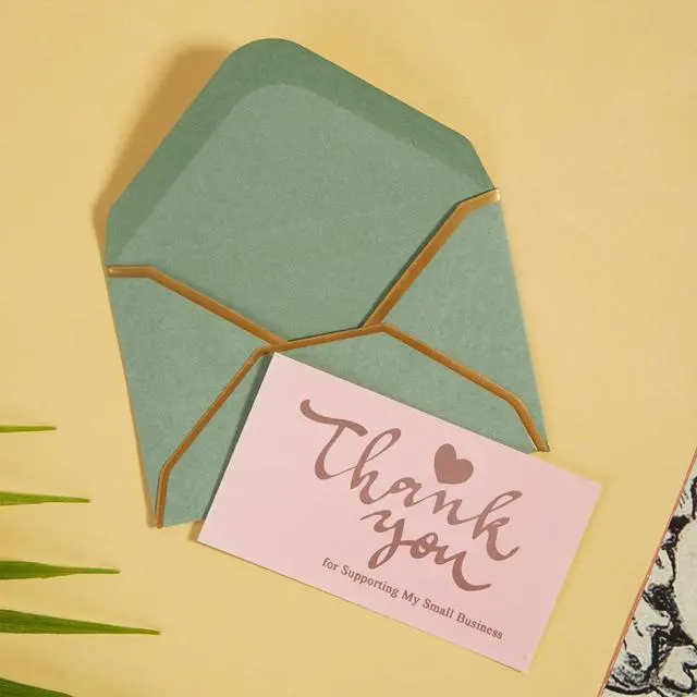 Alt view image 6 of 7 - 100 Pieces Mini Gift Card Envelopes with Stickers, Sage Green, 4x2.7 Inches | Self-Adhesive, Small Envelopes, Gold Border, For Blank Note Cards, For Business Gift Cards
