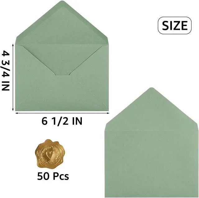 Alt view image 2 of 7 - 50 Pieces Sage Green A6 Envelopes for 4x6 Cards, 6 1/2 x 4 3/4 Inches | For 4 x 6 Greeting Cards, Wedding Invitation Cards, Birthday Party Invitations
