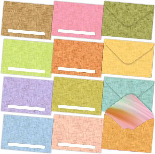 Main image of PARTH IMPEX 60 Pack Mini Gift Card & Business Card Envelopes | 4 x 2.7 in envelopes in 12 pastel colors for notes, cash, favors, invitations and DIY crafts