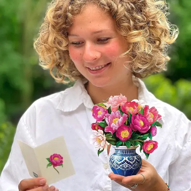 Alt view image 2 of 6 - Freshcut Paper Mini Peony Paradise 5.5 Inch Life-Sized 3D Pop Up Card Birthday, Mothers Day, Thank You, Gifts for Mom and Her Includes Notecard and Envelope