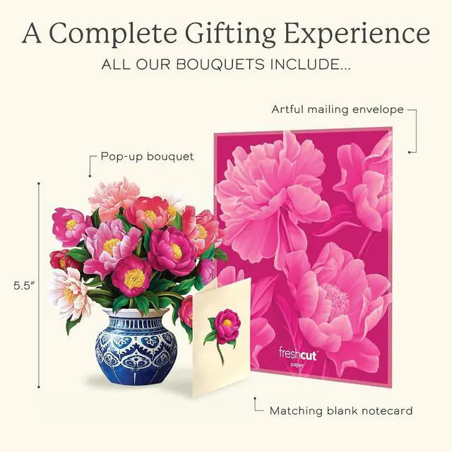 Alt view image 4 of 6 - Freshcut Paper Mini Peony Paradise 5.5 Inch Life-Sized 3D Pop Up Card Birthday, Mothers Day, Thank You, Gifts for Mom and Her Includes Notecard and Envelope