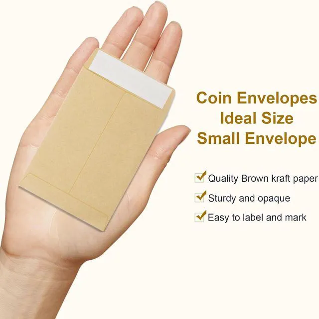 Alt view image 2 of 7 - 100 Pack Coin Envelope 3.23"×4.53",Brown Kraft Small Envelopes,Fully sealed seed envelopeKraft Small Coin Envelopes,Seed Envelopes, Mini Envelope for Office, Home, School
