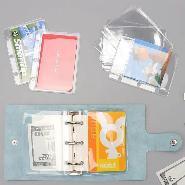 Alt view image 7 of 7 - 24 A9 Binder Pockets Clear Zipless Card Holder | Clear 3 Holes Mini Planner Inserts 2"x3.5" Sheet Protectors for Binders Accessories Organizer