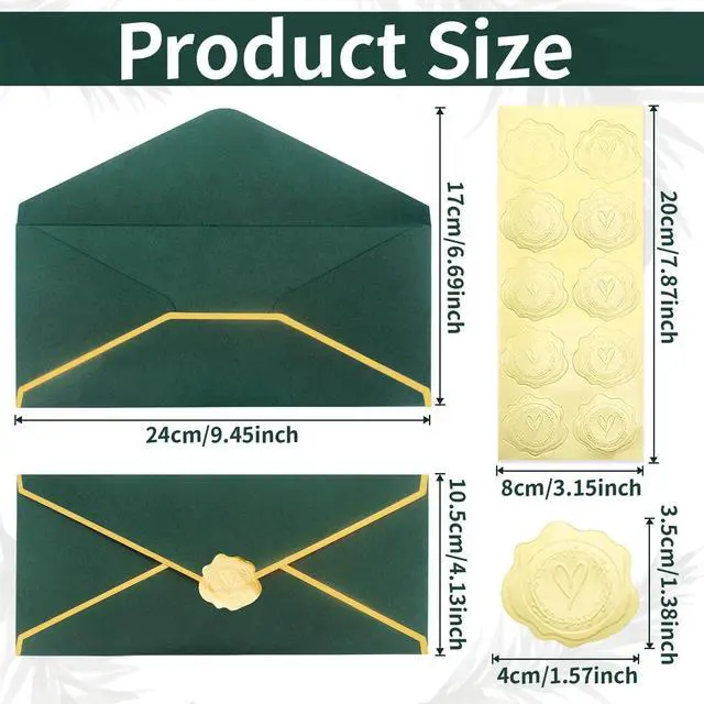 Alt view image 2 of 7 - Business Envelopes with V-Flap,Gold Border 30 Pack #10 Envelopes Made of 150gsm Paper, Standard Envelopes with Gold Stickers for Office, Checks, Letter Mailing,9.45 x 4.13 Inches (Christmas Green)