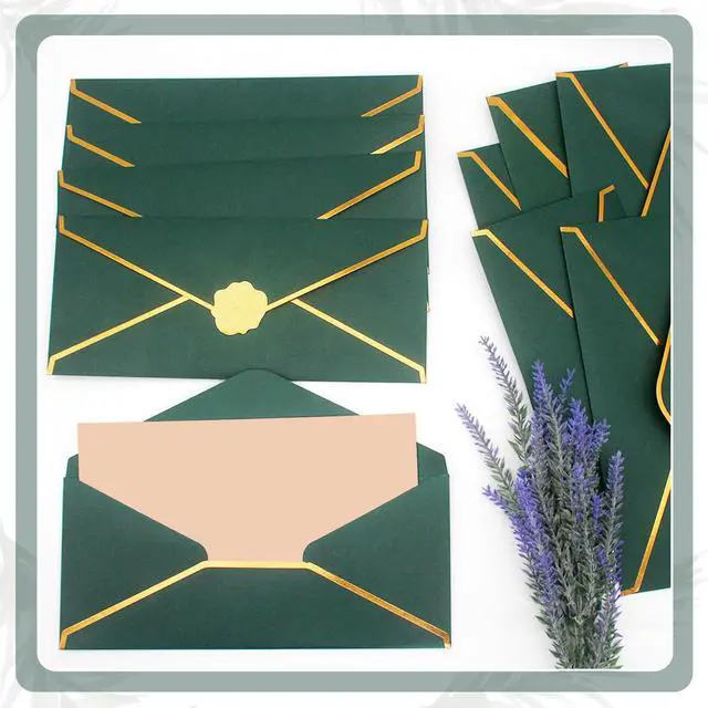 Alt view image 5 of 7 - Business Envelopes with V-Flap,Gold Border 30 Pack #10 Envelopes Made of 150gsm Paper, Standard Envelopes with Gold Stickers for Office, Checks, Letter Mailing,9.45 x 4.13 Inches (Christmas Green)