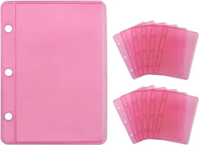 Main image of 12 Pink Mini Binder Pockets Zipless A9 Binder Inserts | Card Budget Envelopes PVC Sheet Protector, 3 Rings Photos Cash Bills Organizer