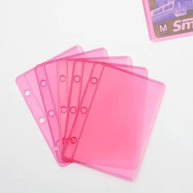 Alt view image 2 of 7 - 12 Pink Mini Binder Pockets Zipless A9 Binder Inserts | Card Budget Envelopes PVC Sheet Protector, 3 Rings Photos Cash Bills Organizer