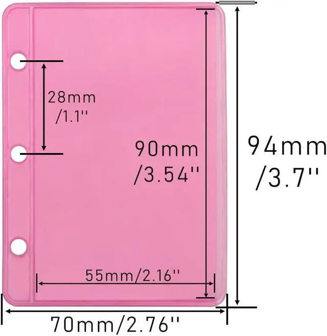 Alt view image 6 of 7 - 12 Pink Mini Binder Pockets Zipless A9 Binder Inserts | Card Budget Envelopes PVC Sheet Protector, 3 Rings Photos Cash Bills Organizer