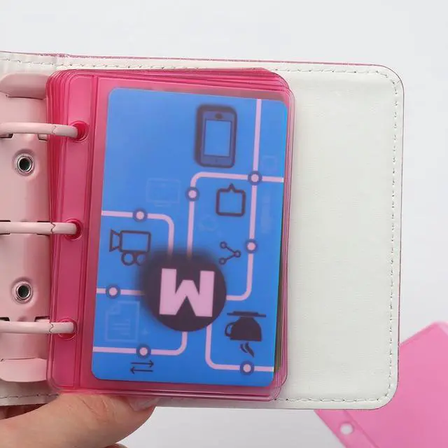 Alt view image 5 of 7 - 12 Pink Mini Binder Pockets Zipless A9 Binder Inserts | Card Budget Envelopes PVC Sheet Protector, 3 Rings Photos Cash Bills Organizer