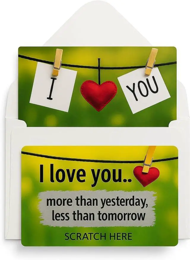 Main image of Romantic Scratch Off Card I Love You More Than Yesterday Mini Love Greeting Card for Him or Her, Wallet Size Romantic Note, Cute Surprise, Envelope Included