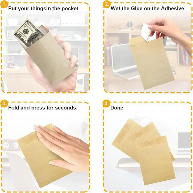 Alt view image 4 of 7 - 100 Pack Kraft Small Coin Envelopes, 3.23"4.53", Brown, Fully Sealed Seed Envelopes; Mini Envelopes for Office, Home, School