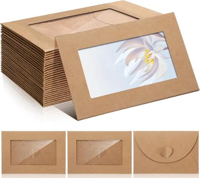 Main image of Uiifan 30 Pcs Window Gift Card Envelopes 4 x 2.8 Inch Gift Card Sleeves Credit Size Envelopes with Heart Shaped Clasp for Greeting Gifts Business Invitation(Brown)