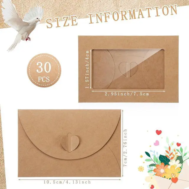 Alt view image 2 of 6 - Uiifan 30 Pcs Window Gift Card Envelopes 4 x 2.8 Inch Gift Card Sleeves Credit Size Envelopes with Heart Shaped Clasp for Greeting Gifts Business Invitation(Brown)