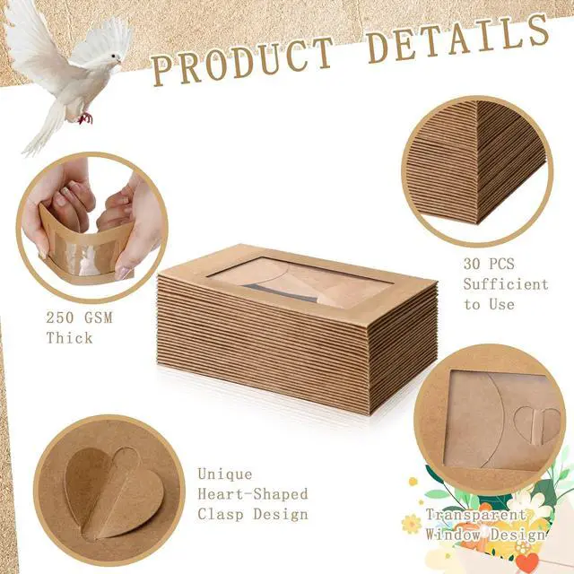 Alt view image 3 of 6 - Uiifan 30 Pcs Window Gift Card Envelopes 4 x 2.8 Inch Gift Card Sleeves Credit Size Envelopes with Heart Shaped Clasp for Greeting Gifts Business Invitation(Brown)