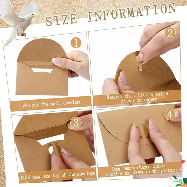 Alt view image 4 of 6 - Uiifan 30 Pcs Window Gift Card Envelopes 4 x 2.8 Inch Gift Card Sleeves Credit Size Envelopes with Heart Shaped Clasp for Greeting Gifts Business Invitation(Brown)