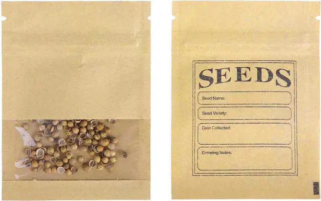 Main image of FERENLI 100 Pack 2.7x3.7 inch Seed Envelopes Packets with Clear Window | Small Resealable Brown Kraft Paper Bags with Preprinted Collecting Template for Storage Organizing Flower Vegetable Seeds