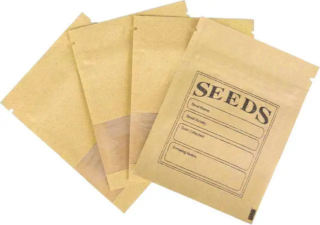 Alt view image 6 of 6 - FERENLI 100 Pack 2.7x3.7 inch Seed Envelopes Packets with Clear Window | Small Resealable Brown Kraft Paper Bags with Preprinted Collecting Template for Storage Organizing Flower Vegetable Seeds