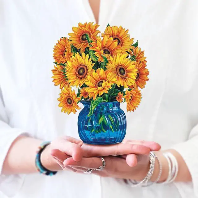 Main image of Freshcut Paper Pop Up Cards, Mini Sunflowers, 6 Inch Mini Sized Forever Flower Bouquet 3D Popup Greeting Cards, Birthday Cards, Get Well Gifts, Blank Notecard & Envelope