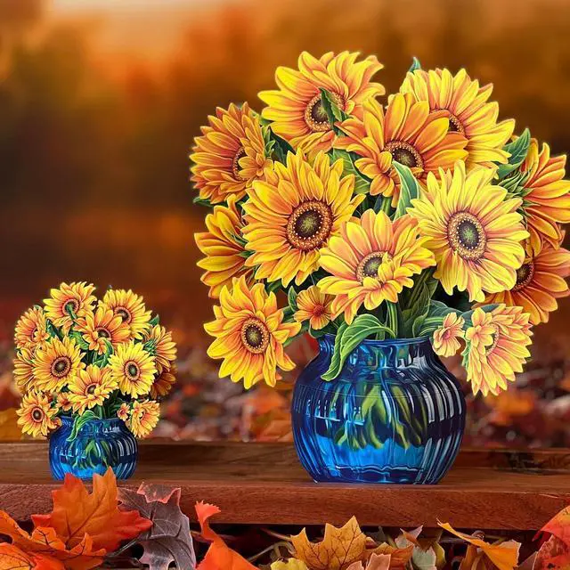 Alt view image 2 of 7 - Freshcut Paper Pop Up Cards, Mini Sunflowers, 6 Inch Mini Sized Forever Flower Bouquet 3D Popup Greeting Cards, Birthday Cards, Get Well Gifts, Blank Notecard & Envelope