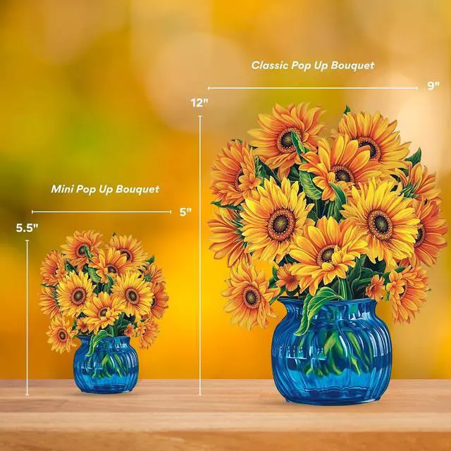 Alt view image 4 of 7 - Freshcut Paper Pop Up Cards, Mini Sunflowers, 6 Inch Mini Sized Forever Flower Bouquet 3D Popup Greeting Cards, Birthday Cards, Get Well Gifts, Blank Notecard & Envelope