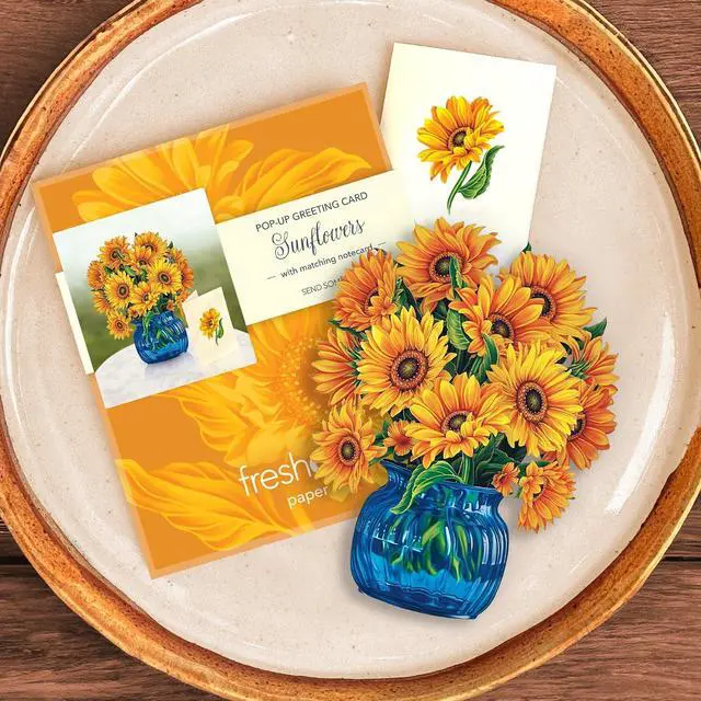 Alt view image 5 of 7 - Freshcut Paper Pop Up Cards, Mini Sunflowers, 6 Inch Mini Sized Forever Flower Bouquet 3D Popup Greeting Cards, Birthday Cards, Get Well Gifts, Blank Notecard & Envelope