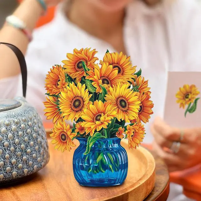 Alt view image 6 of 7 - Freshcut Paper Pop Up Cards, Mini Sunflowers, 6 Inch Mini Sized Forever Flower Bouquet 3D Popup Greeting Cards, Birthday Cards, Get Well Gifts, Blank Notecard & Envelope