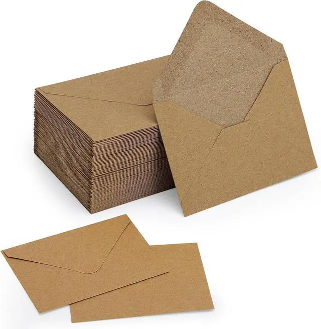 Main image of 100 Pack 4 x 2.75" Mini Envelopes 120GSM Gift Card Kraft Envelopes Bulk Small Paper Gift Card Sleeves Greeting Card Business Card Brown Tiny Envelope Pockets for Card & Invitation