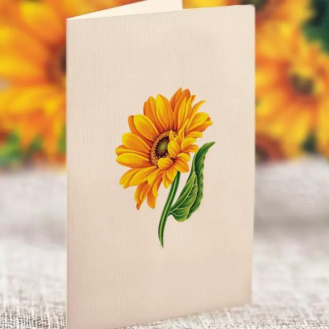 Alt view image 7 of 7 - Freshcut Paper Pop Up Cards, Mini Sunflowers, 6 Inch Mini Sized Forever Flower Bouquet 3D Popup Greeting Cards, Birthday Cards, Get Well Gifts, Blank Notecard & Envelope