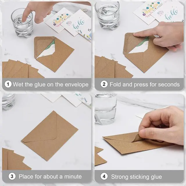 Alt view image 3 of 7 - 100 Pack 4 x 2.75" Mini Envelopes 120GSM Gift Card Kraft Envelopes Bulk Small Paper Gift Card Sleeves Greeting Card Business Card Brown Tiny Envelope Pockets for Card & Invitation