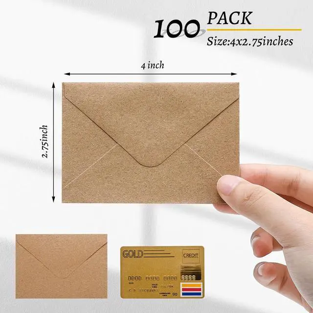 Alt view image 4 of 7 - 100 Pack 4 x 2.75" Mini Envelopes 120GSM Gift Card Kraft Envelopes Bulk Small Paper Gift Card Sleeves Greeting Card Business Card Brown Tiny Envelope Pockets for Card & Invitation