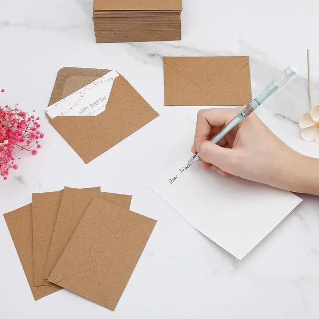 Alt view image 2 of 7 - 100 Pack 4 x 2.75" Mini Envelopes 120GSM Gift Card Kraft Envelopes Bulk Small Paper Gift Card Sleeves Greeting Card Business Card Brown Tiny Envelope Pockets for Card & Invitation