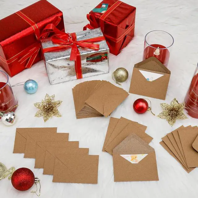 Alt view image 5 of 7 - 100 Pack 4 x 2.75" Mini Envelopes 120GSM Gift Card Kraft Envelopes Bulk Small Paper Gift Card Sleeves Greeting Card Business Card Brown Tiny Envelope Pockets for Card & Invitation
