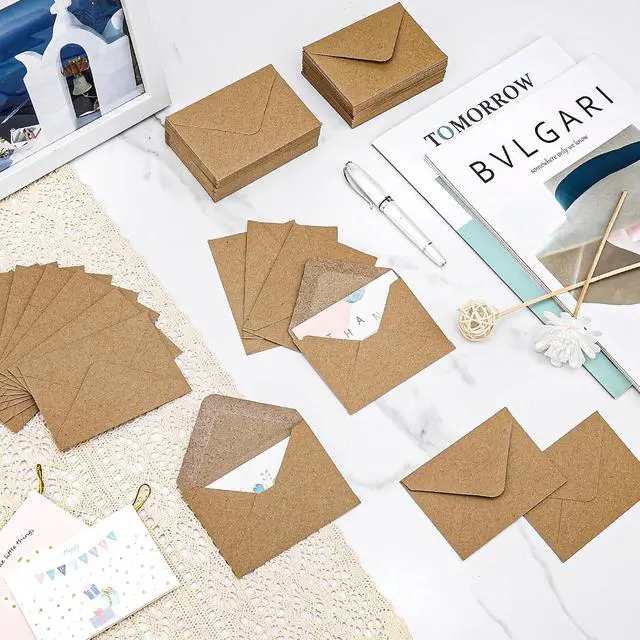 Alt view image 6 of 7 - 100 Pack 4 x 2.75" Mini Envelopes 120GSM Gift Card Kraft Envelopes Bulk Small Paper Gift Card Sleeves Greeting Card Business Card Brown Tiny Envelope Pockets for Card & Invitation