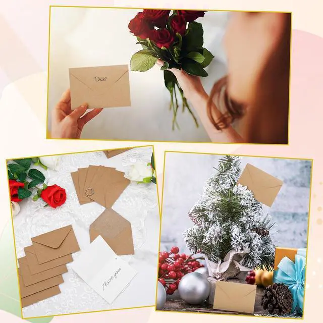 Alt view image 7 of 7 - 100 Pack 4 x 2.75" Mini Envelopes 120GSM Gift Card Kraft Envelopes Bulk Small Paper Gift Card Sleeves Greeting Card Business Card Brown Tiny Envelope Pockets for Card & Invitation