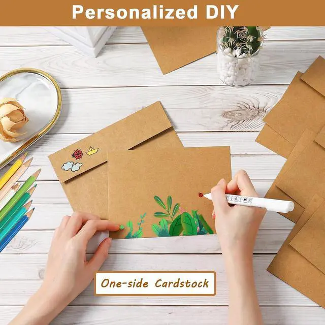 Alt view image 4 of 7 - Silunkia 20 Packs Brown Blank Greeting Cards and Envelopes 5 x 7 | Heavyweight Flat Cardstock and A7 Envelopes Printable Self Seal for DIY Wedding Invitations, Thank You Cards