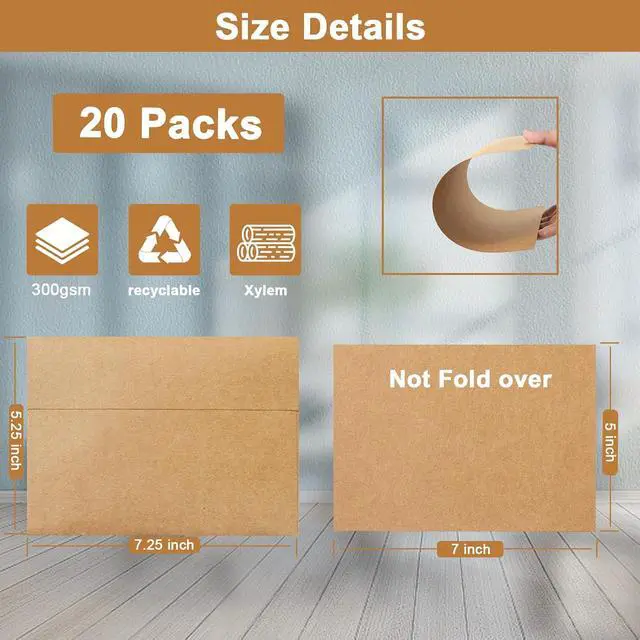 Alt view image 2 of 7 - Silunkia 20 Packs Brown Blank Greeting Cards and Envelopes 5 x 7 | Heavyweight Flat Cardstock and A7 Envelopes Printable Self Seal for DIY Wedding Invitations, Thank You Cards