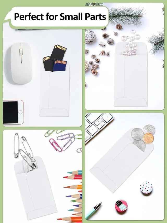 Alt view image 5 of 6 - #1 Coin Envelopes Eupako 100 PCS 2.25x 3.5" White Small Parts Envelope with Gummed Flap Kraft Seed Envelopes for Garden, Home and Office