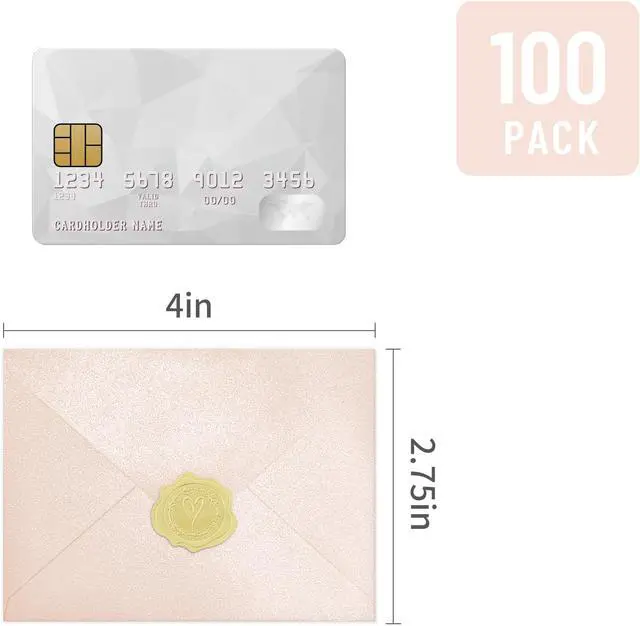 Alt view image 2 of 7 - 100 Pack Mini Pearl Pink Envelopes, 4 x 2.75" Shimmer Gift Card Envelopes, Gift Card Holder, Small Business Card Envelopes for Invitations, Wedding, Birthday Party, Baby Shower