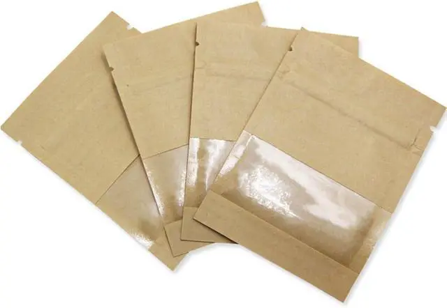 Alt view image 5 of 6 - FERENLI 100 Pack 2.8x3.5 inch Small Resealable Seed Coin Envelopes Bags | Kraft Paper Heat Seal Packets with Clear Window Brown for Flower Vegetable Seeds Storage Party Favor Pet Food Sample Bag