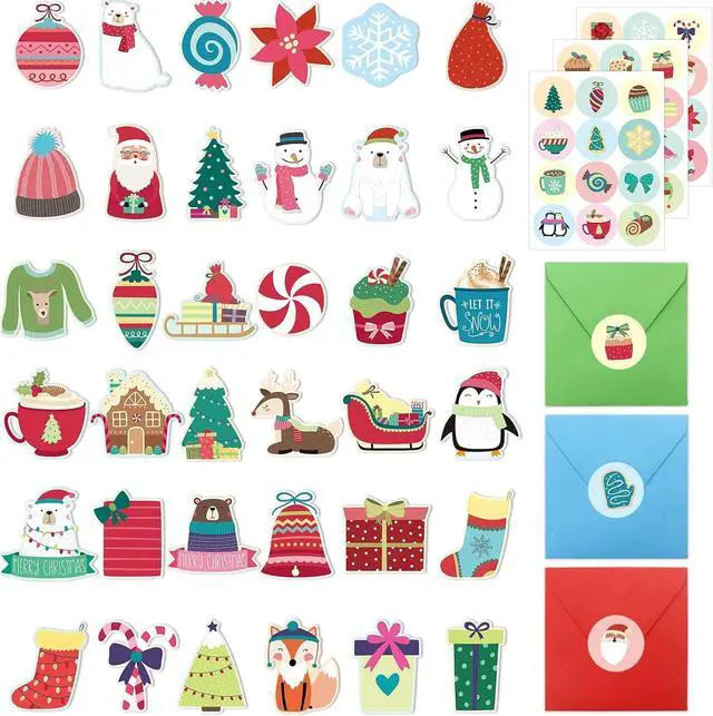 Main image of ceiba tree 36Pcs Merry Christmas Cards Mini Holidays Greeting Cards with Envelopes and Stickers for Kids Party Supplies