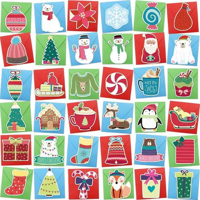 Alt view image 2 of 7 - ceiba tree 36Pcs Merry Christmas Cards Mini Holidays Greeting Cards with Envelopes and Stickers for Kids Party Supplies